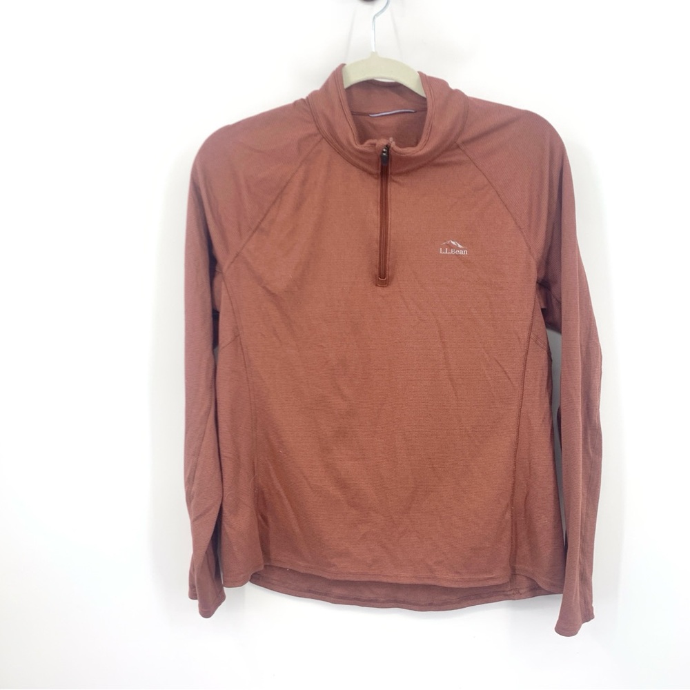 LL‎ Bean Women Size Large Petite LP Shirt 1/4 Zip Pullover Top Long Sleeve Red